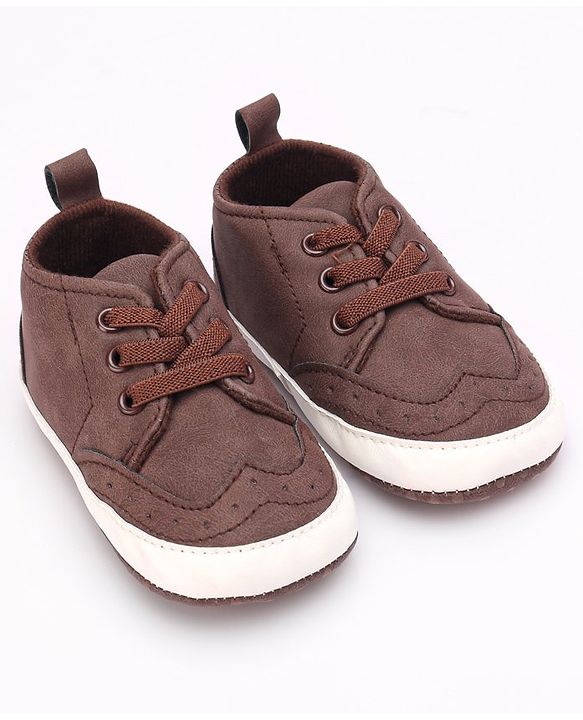 Cute Walk by Babyhug Booties with Lace Up Closure-  Brown