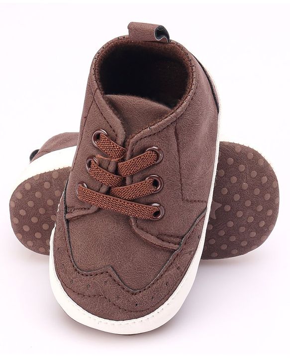 Cute Walk by Babyhug Booties with Lace Up Closure-  Brown