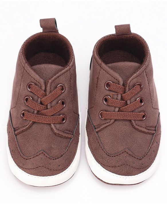 Cute Walk by Babyhug Booties with Lace Up Closure-  Brown
