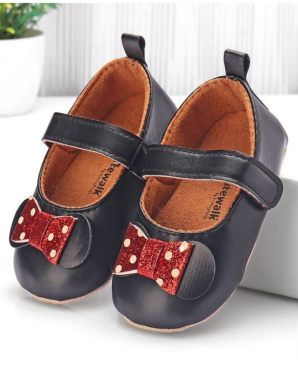 Cute Walk by Babyhug Velcro Closure Booties Bow Applique - Black