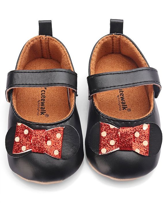 Cute Walk by Babyhug Velcro Closure Booties Bow Applique - Black