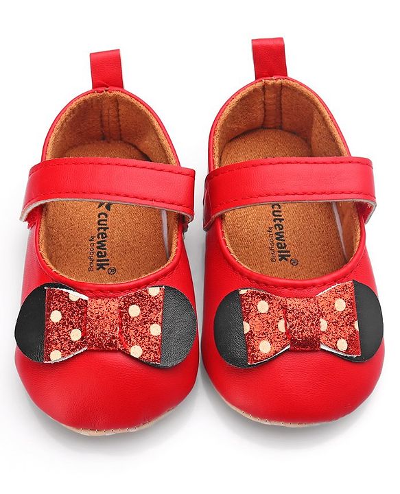 Cute Walk by Babyhug Velcro Closure Booties Bow Applique - Black
