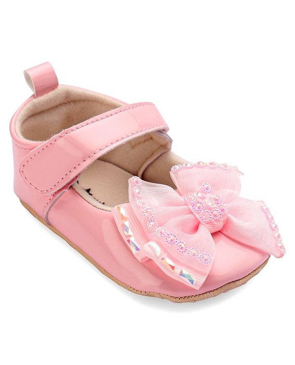 Cute Walk by Babyhug Velcro Closure Booties Bow Applique - Pink