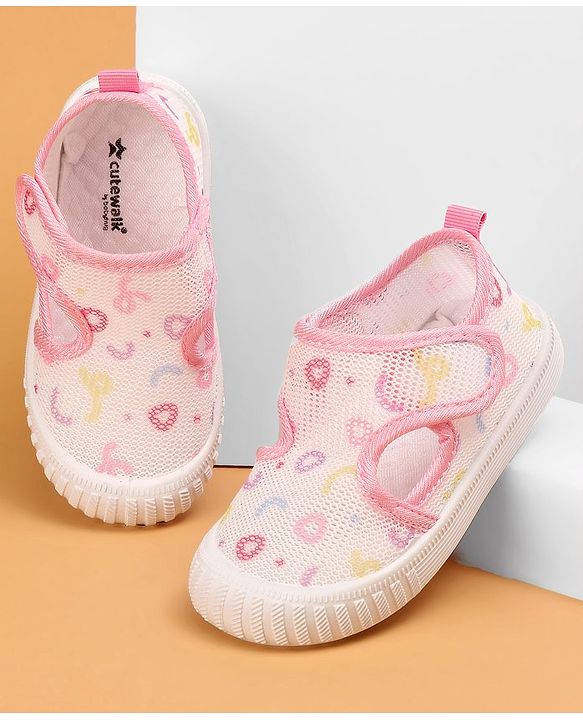 Cute Walk by Babyhug Casual Printed Shoes with Velcro Closure - Pink