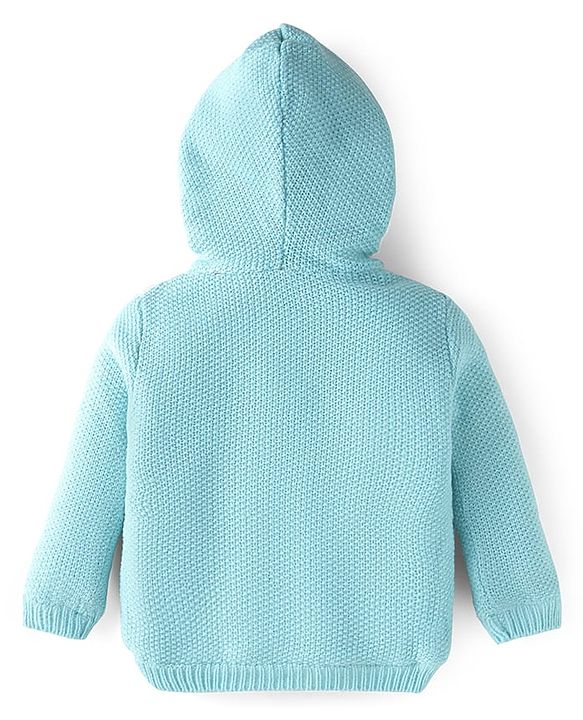 Babyhug Knit Full Sleeves Solid Color Hooded Sweater - Aqua Blue