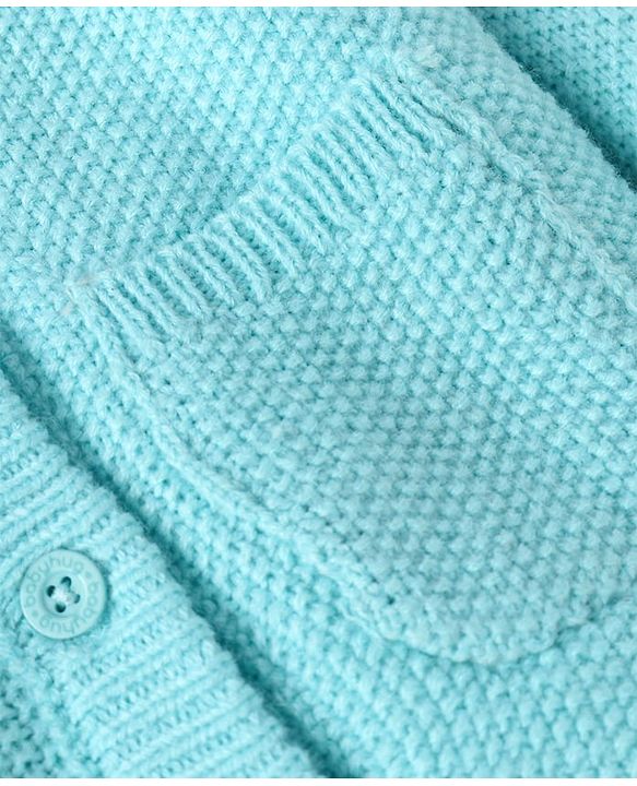 Babyhug Knit Full Sleeves Solid Color Hooded Sweater - Aqua Blue