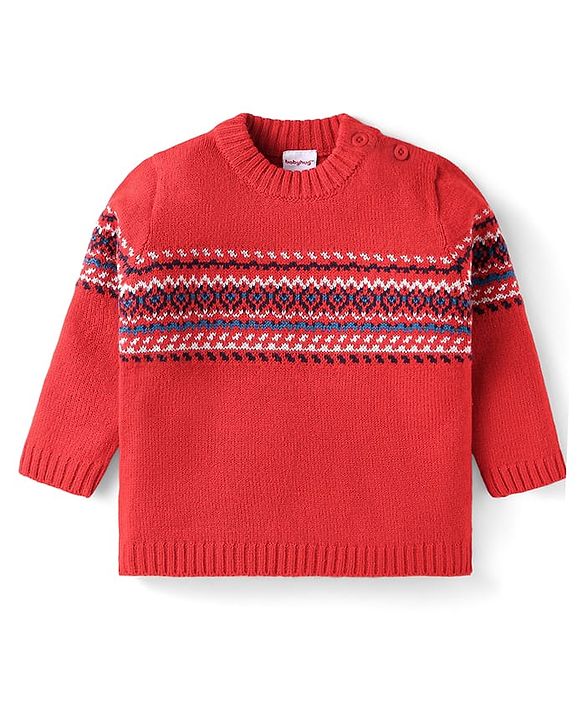 Babyhug Knitted Full Sleeves Pullover Sweater With Design - Orange