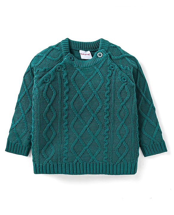 Babyhug Knit Full Raglan Sleeves Pullover Sweater with Cable Knit Design - Teal Blue