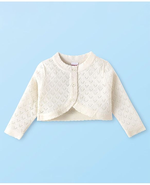 Babyhug Knitted Full Sleeves Solid Colour Shrug - Off White