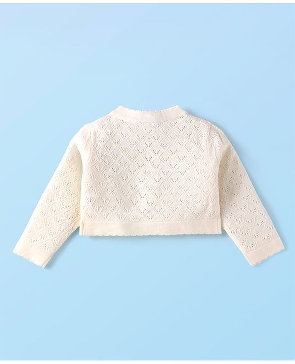 Babyhug Knitted Full Sleeves Solid Colour Shrug - Off White