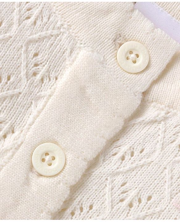 Babyhug Knitted Full Sleeves Solid Colour Shrug - Off White