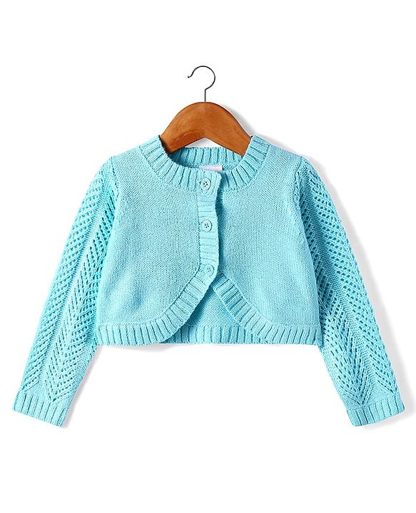 Babyhug Knitted Full Sleeves Solid Woollen Shrug - Aqua Blue