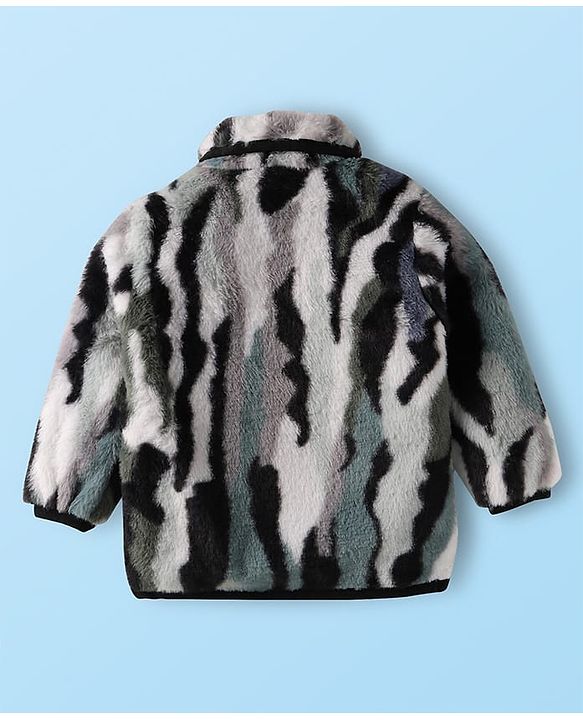 Babyhug Woven Full Sleeves Winter Fur Jacket With Camouflage Design - Black