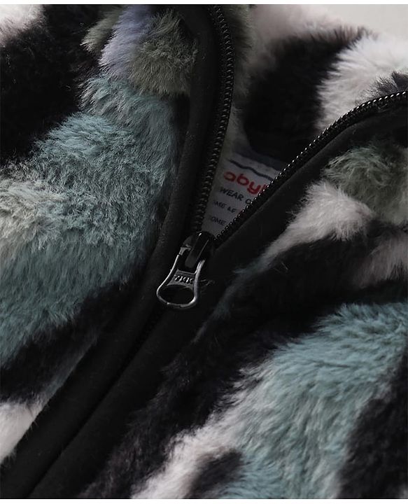 Babyhug Woven Full Sleeves Winter Fur Jacket With Camouflage Design - Black