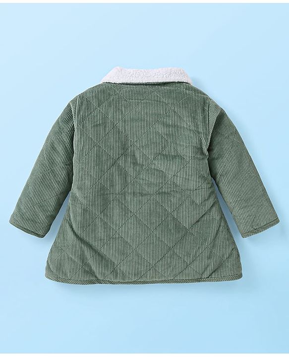 Babyhug Full Sleeves Collared Neck Winter Jacket With Solid Colour & Fur Detailing -  Green