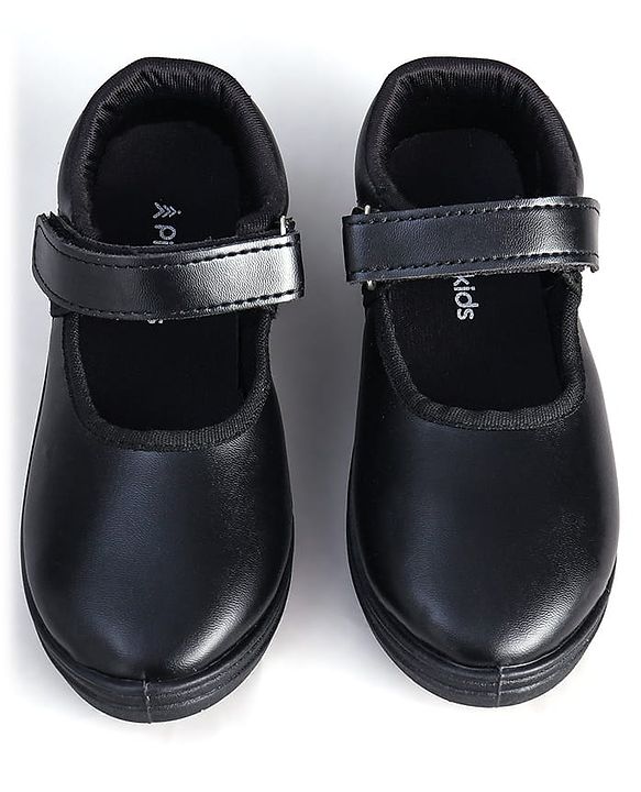 Pine Kids Solid School Shoes with Velcro Closure - Black