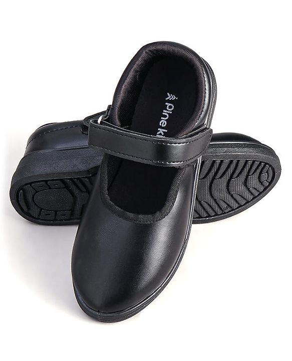Pine Kids Solid School Shoes with Velcro Closure - Black