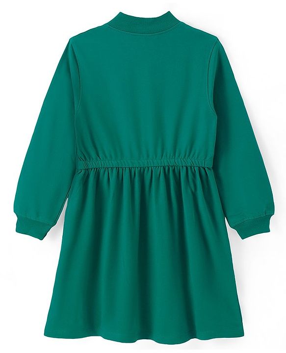 Pine Kids Cotton Knit Full Sleeves Winter Frock with HD Text Print - Green