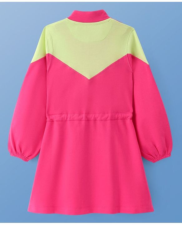 Pine Kids Cotton Knit Full Sleeves Front Open Winter Frock - Pink