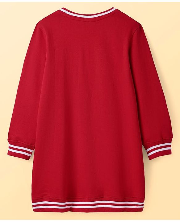 Pine Kids Cotton Knit Full Sleeves Sweatshirt Dress With Text Print - Red