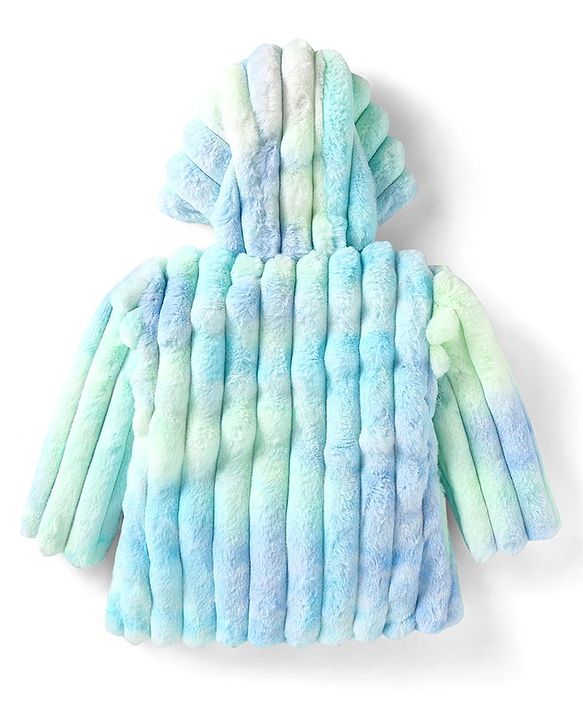 Babyhug Woven Full Sleeves Hooded Fur Jacket with Stripe Design - Yellow & Pink