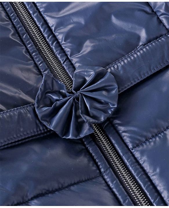 Babyhug Woven Full Sleeves Padded Hooded Jacket with Solid Colour & Floral Applique - Navy Blue