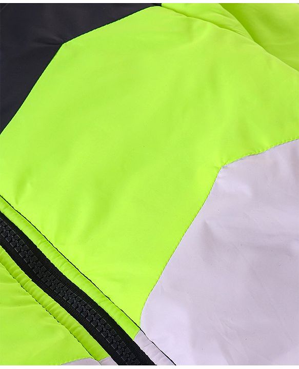 Babyhug Woven Full Sleeves Front Open Padded Hooded Jacket with Cut & Sew Design - Limegreen & Navy Blue