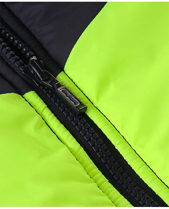 Babyhug Woven Full Sleeves Front Open Padded Hooded Jacket with Cut & Sew Design - Limegreen & Navy Blue