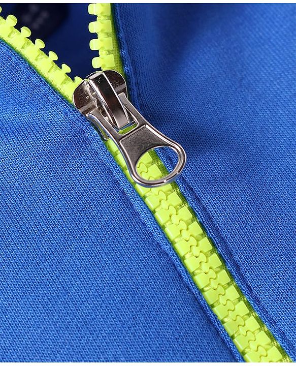 Pine Kids Cotton Knit Full Sleeves Hooded Sweatshirt Dress With Text Print & Kangaroo Pockets - Blue