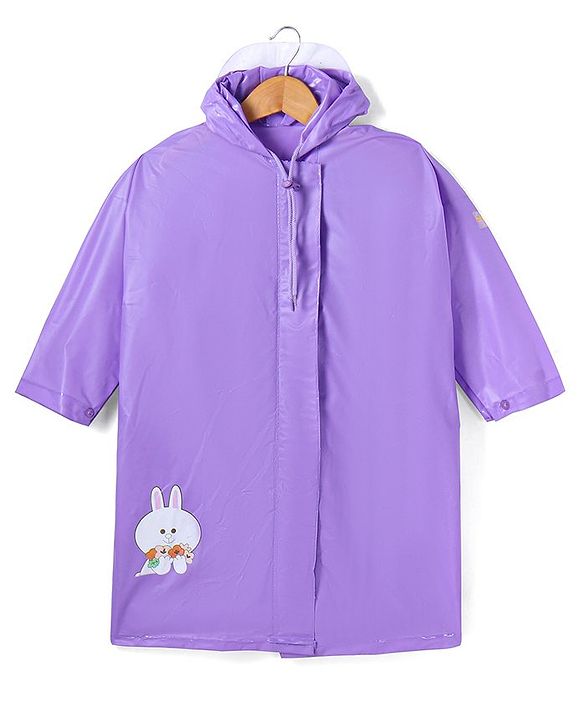 Babyhug Full Sleeves Below Knee Length Raincoat Bunny Print - Purple
