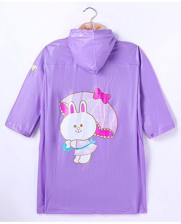 Babyhug Full Sleeves Below Knee Length Raincoat Bunny Print - Purple