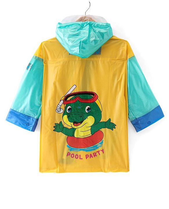 Babyhug Full Sleeves Below Knee Length Hooded Raincoat Minnie Mouse & Crocodile  Print - Yellow