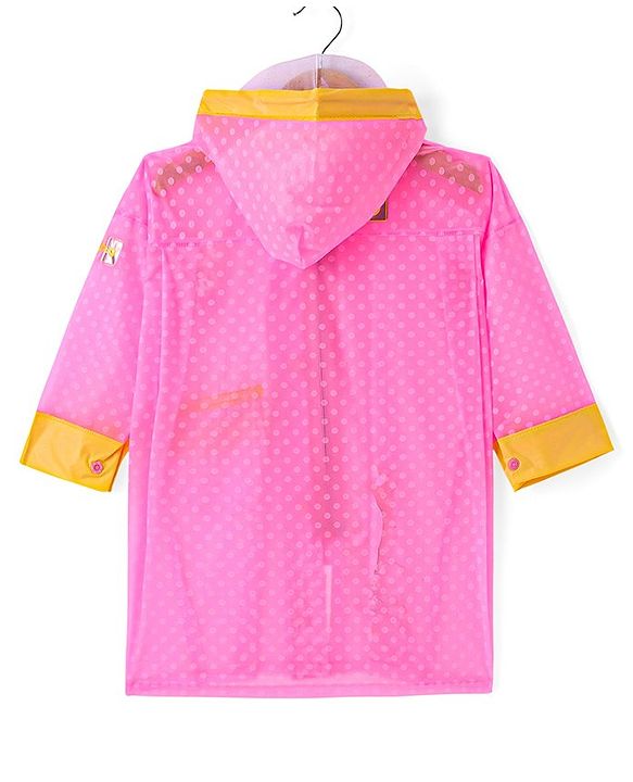 Babyhug Full Sleeves Below Knee Length Hooded Raincoat with Polka Dots & Unicorn Print - Pink