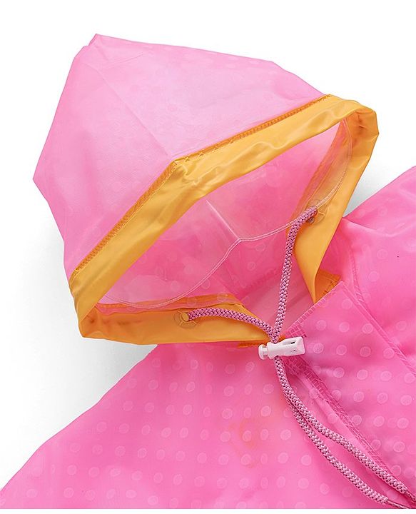 Babyhug Full Sleeves Below Knee Length Hooded Raincoat with Polka Dots & Unicorn Print - Pink