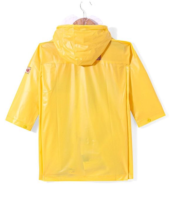 Babyhug Full Sleeves Below Knee Length Hooded Raincoat with Text Print - Yellow
