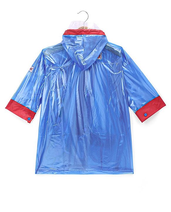 Babyhug Full Sleeves Below Knee Length Hooded Raincoat with Monster Print - Blue