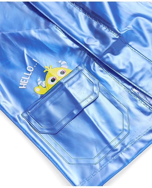 Babyhug Full Sleeves Below Knee Length Hooded Raincoat with Monster Print - Blue