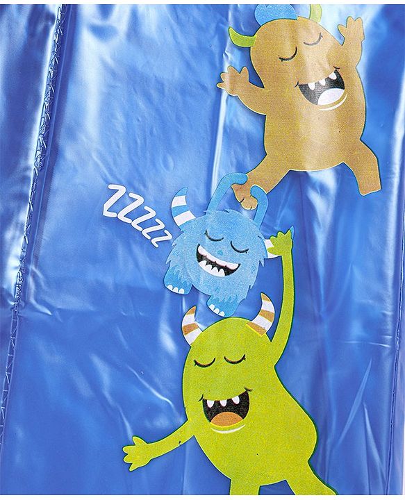 Babyhug Full Sleeves Below Knee Length Hooded Raincoat with Monster Print - Blue