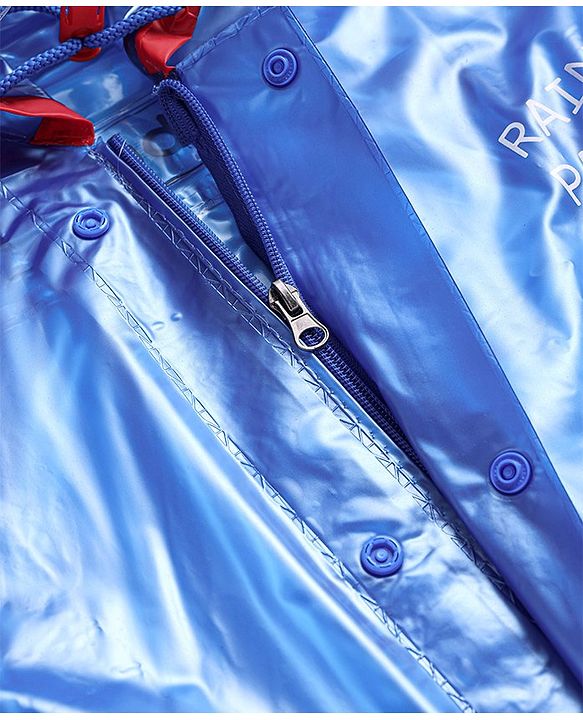 Babyhug Full Sleeves Below Knee Length Hooded Raincoat with Monster Print - Blue