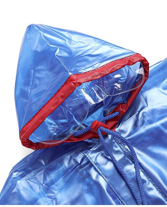 Babyhug Full Sleeves Below Knee Length Hooded Raincoat with Monster Print - Blue