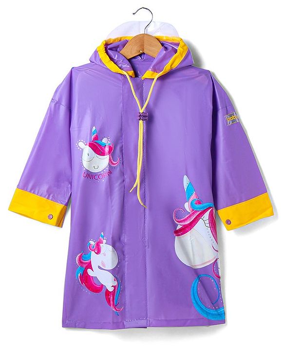 Babyhug Full Sleeves Below Knee Length Raincoat Unicorn Print  - Purple