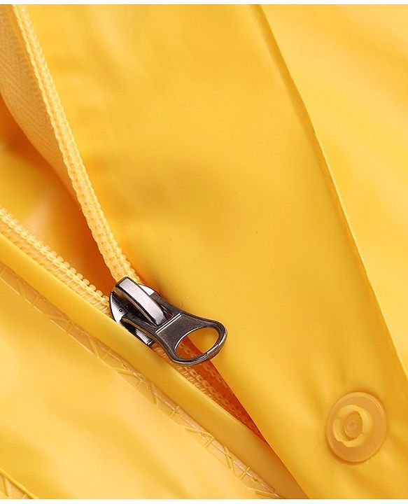 Babyhug Full Sleeves Hooded Below Knee Length Raincoat with Dino Print - Yellow