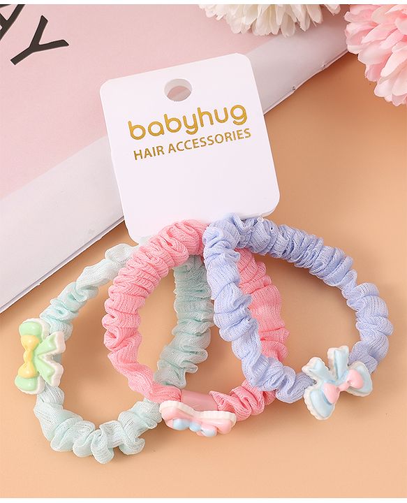 Babyhug Rubber Bands & Scrunchies Sets with Bow Applique Pack of 3 - Multicolor