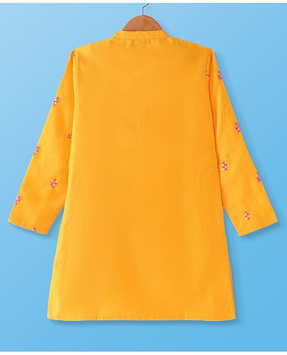 Pine Kids Woven Full Sleeves Embroidered Kurta Pyjama Set - Yellow