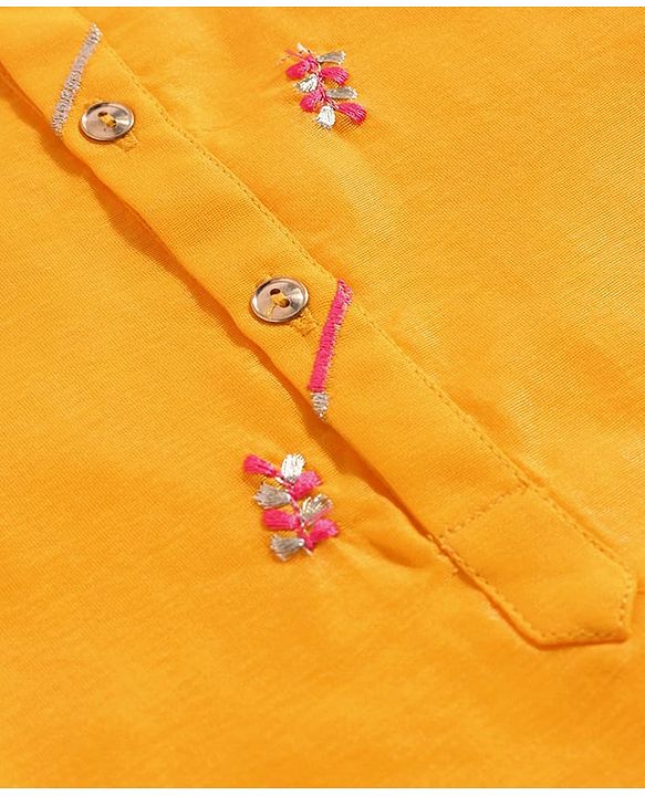 Pine Kids Woven Full Sleeves Embroidered Kurta Pyjama Set - Yellow