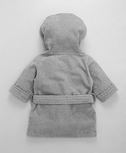 Babyhug Full Sleeves 3D Hooded Bathrobe Elephant Design - Light Grey - 4-5 YRS Grey