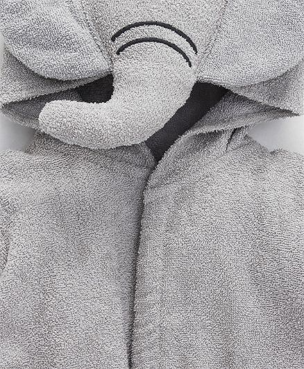 Babyhug Full Sleeves 3D Hooded Bathrobe Elephant Design - Light Grey - 4-5 YRS Grey