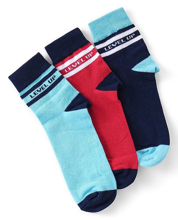 Pine Kids Knitted Silvadur Antimicrobial Ankle Length Text Design Socks Pack of 3 ( Color May Vary  )