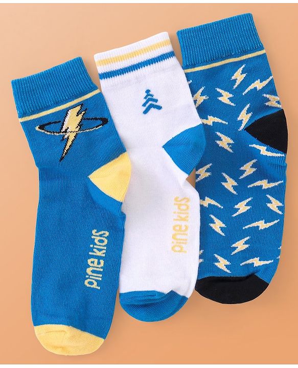 Pine Kids Cotton Knit Ankle Length  Design Socks - Pack of 3 ( Color May Vary )