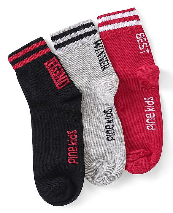 Pine Kids Knitted Silvadur Antimicrobial Ankle Length Text Design Socks Pack of 3 ( Color May Vary  )